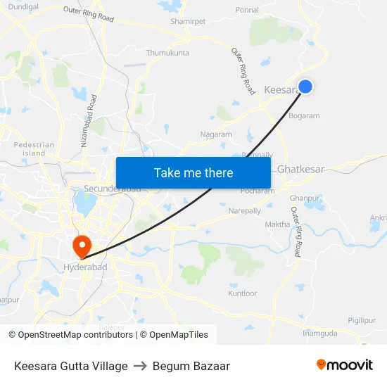 Keesara Gutta Village to Begum Bazaar map