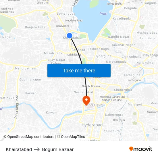 Khairatabad to Begum Bazaar map