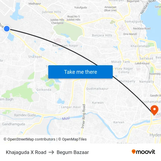 Khajaguda X Road to Begum Bazaar map