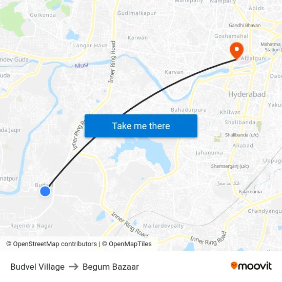 Budvel Village to Begum Bazaar map