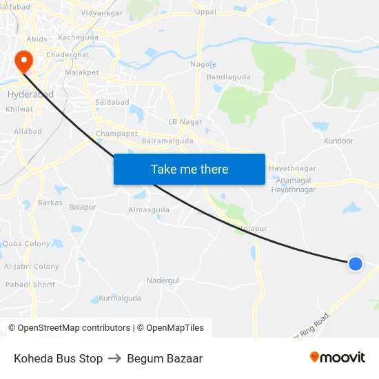Koheda Bus Stop to Begum Bazaar map
