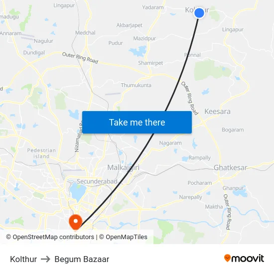 Kolthur to Begum Bazaar map