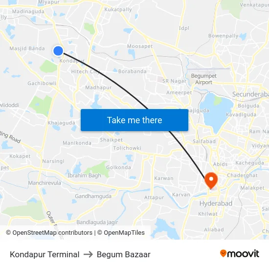 Kondapur Terminal to Begum Bazaar map