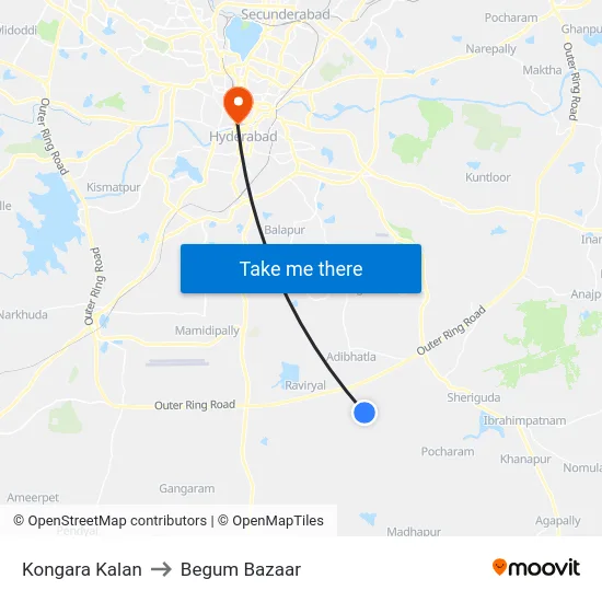 Kongara Kalan to Begum Bazaar map