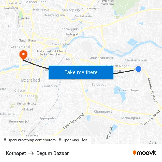 Kothapet to Begum Bazaar map