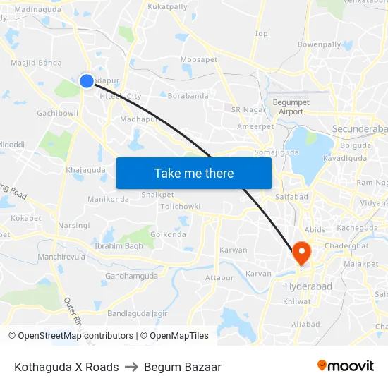 Kothaguda X Roads to Begum Bazaar map