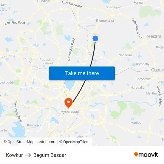Kowkur to Begum Bazaar map