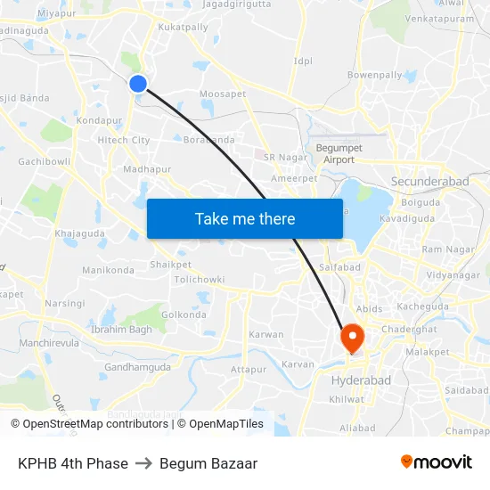 KPHB 4th Phase to Begum Bazaar map