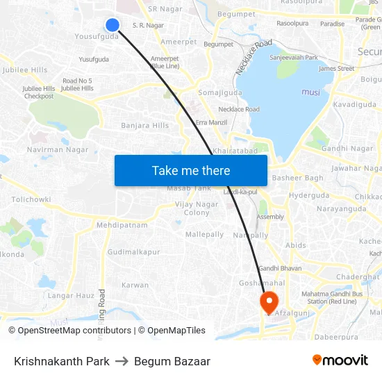 Krishnakanth Park to Begum Bazaar map