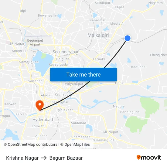 Krishna Nagar to Begum Bazaar map