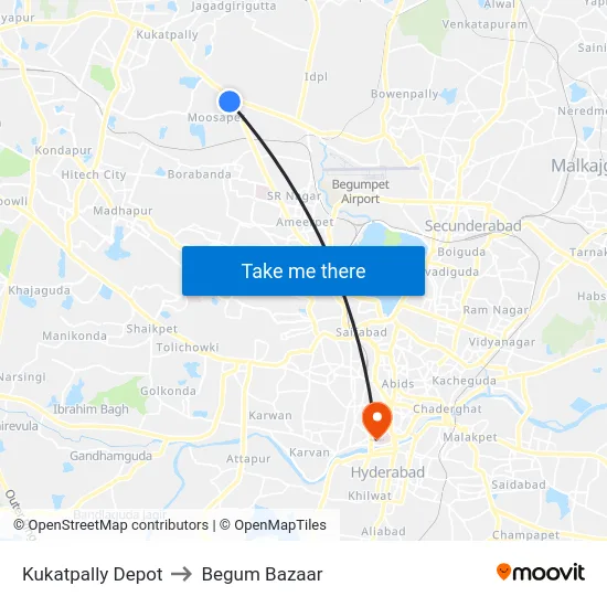 Kukatpally Depot to Begum Bazaar map