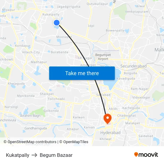 Kukatpally to Begum Bazaar map