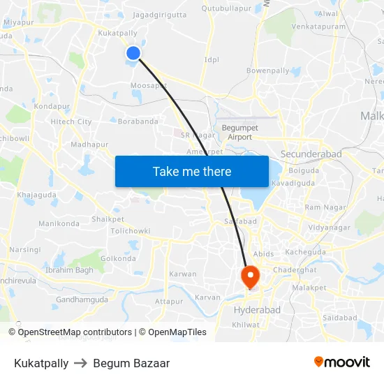 Kukatpally to Begum Bazaar map