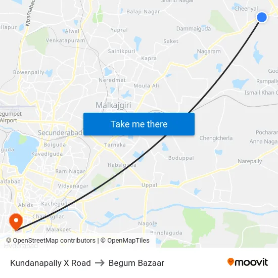Kundanapally X Road to Begum Bazaar map