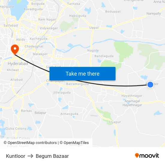 Kuntloor to Begum Bazaar map