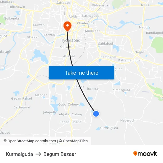Kurmalguda to Begum Bazaar map