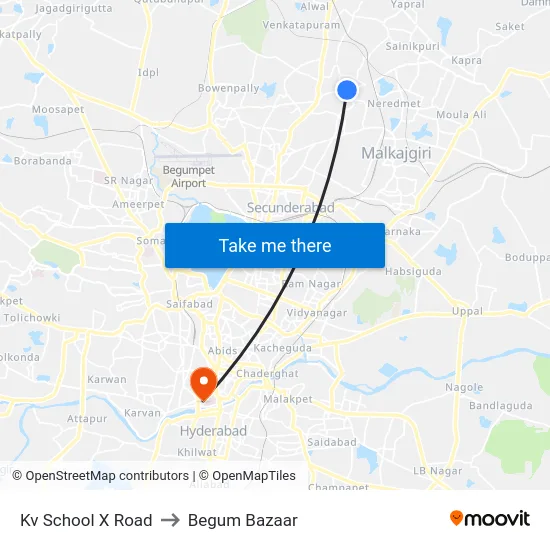 Kv School X Road to Begum Bazaar map