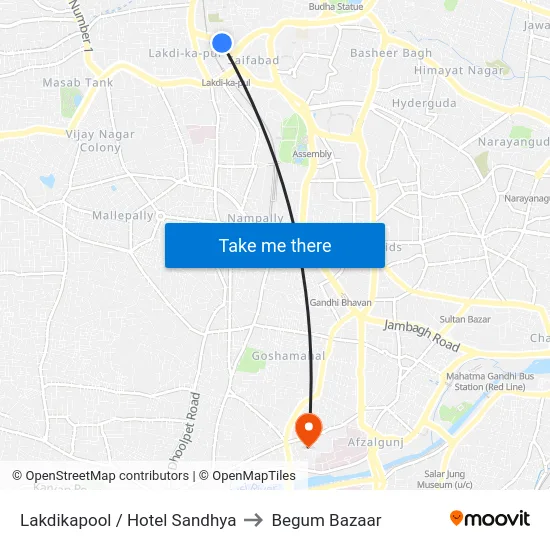 Lakdikapool / Hotel Sandhya to Begum Bazaar map