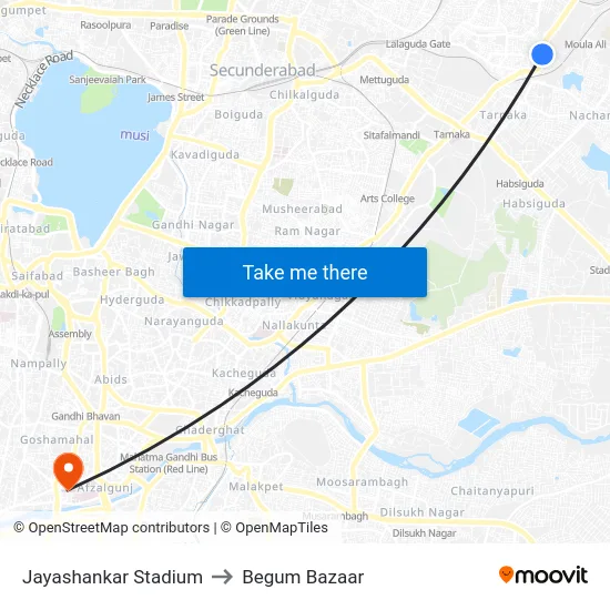 Jayashankar Stadium to Begum Bazaar map