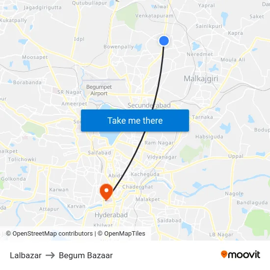 Lalbazar to Begum Bazaar map