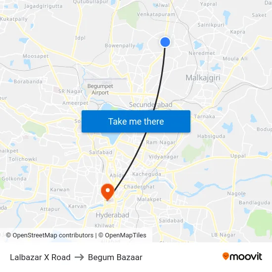 Lalbazar X Road to Begum Bazaar map