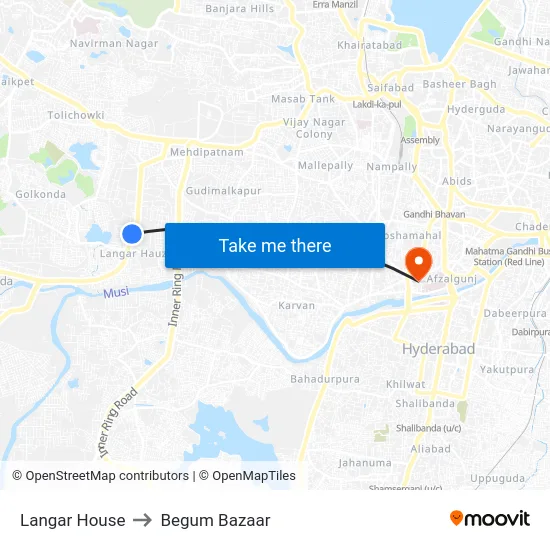 Langar House to Begum Bazaar map