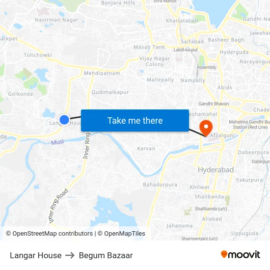 Langar House to Begum Bazaar map