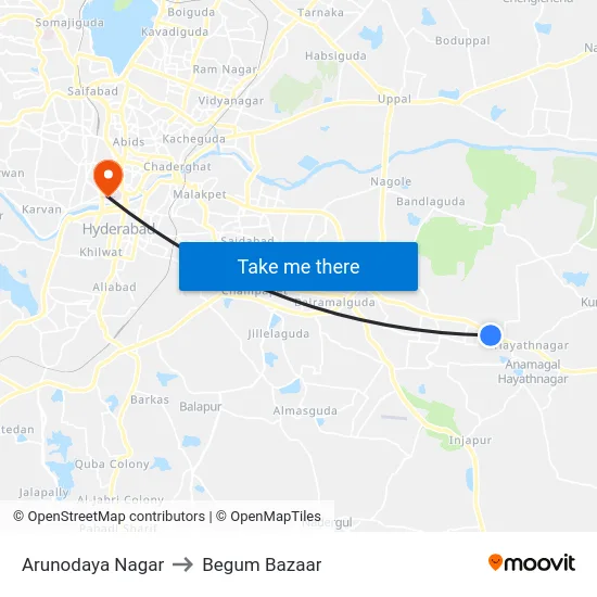 Arunodaya Nagar to Begum Bazaar map