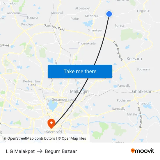 L G Malakpet to Begum Bazaar map