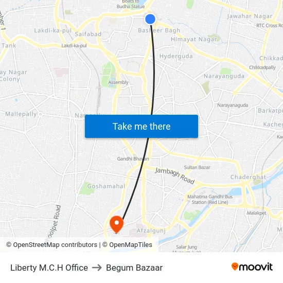 Liberty M.C.H Office to Begum Bazaar map