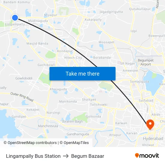 Lingampally Bus Station to Begum Bazaar map