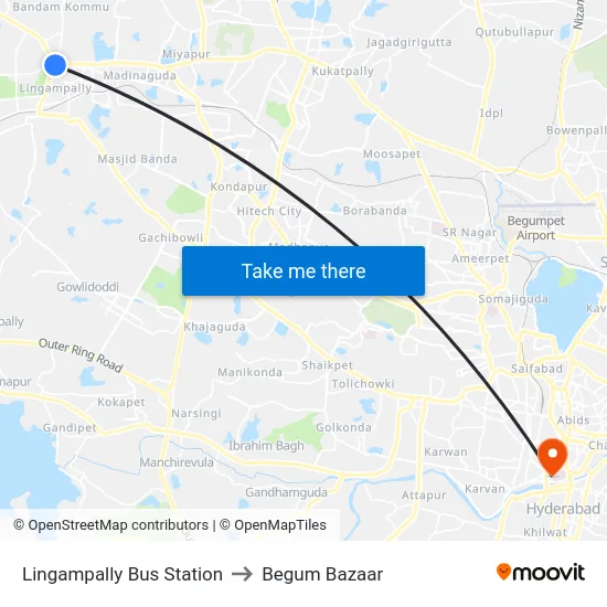 Lingampally Bus Station to Begum Bazaar map