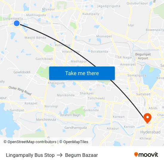 Lingampally Bus Stop to Begum Bazaar map