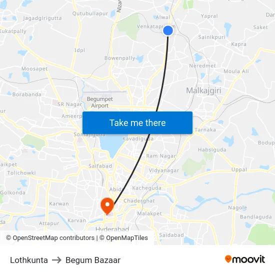 Lothkunta to Begum Bazaar map