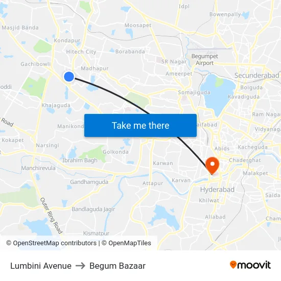 Lumbini Avenue to Begum Bazaar map