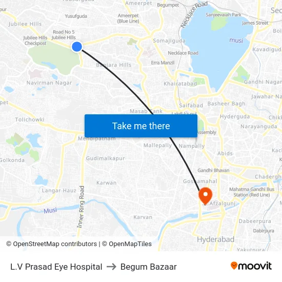 L.V Prasad Eye Hospital to Begum Bazaar map