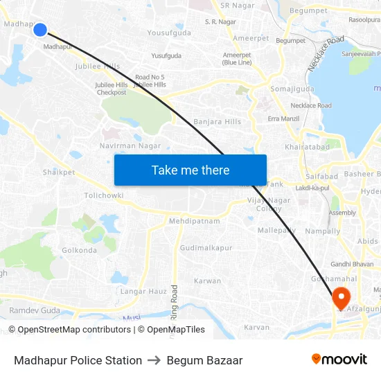 Madhapur Police Station to Begum Bazaar map