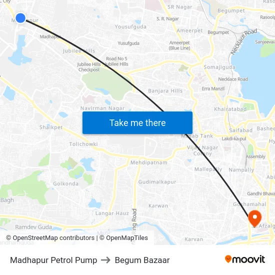 Madhapur Petrol Pump to Begum Bazaar map