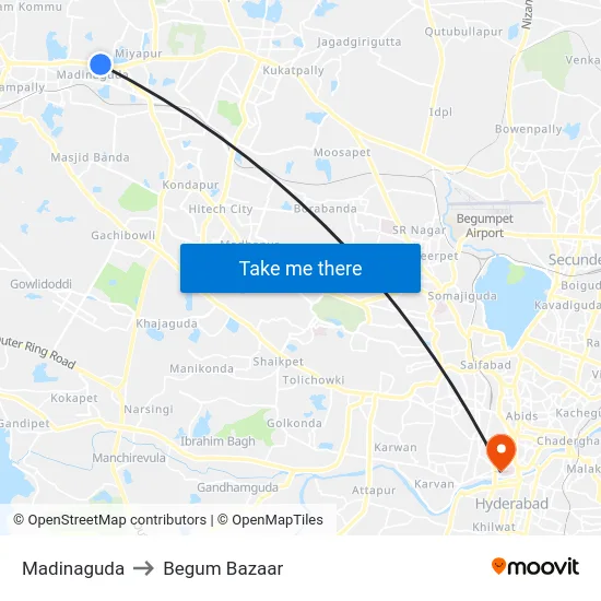 Madinaguda to Begum Bazaar map