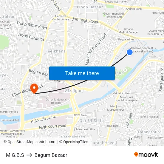 M.G.B.S to Begum Bazaar map