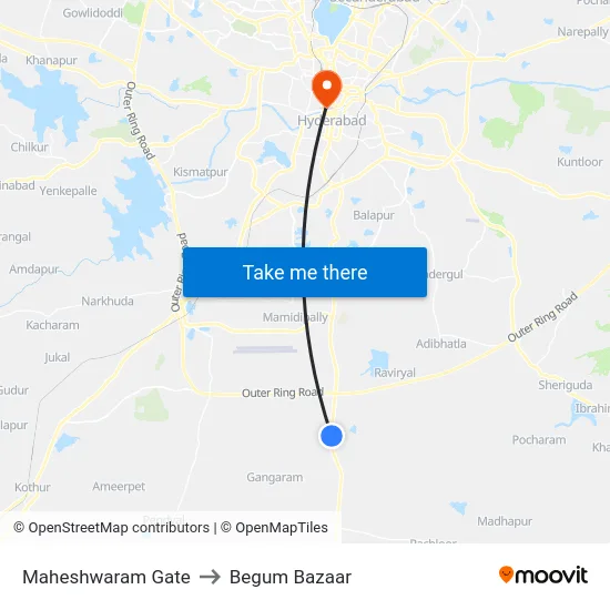 Maheshwaram Gate to Begum Bazaar map