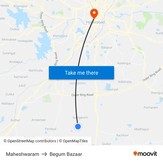 Maheshwaram to Begum Bazaar map