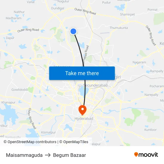 Maisammaguda to Begum Bazaar map