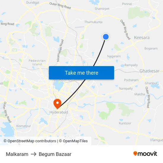Malkaram to Begum Bazaar map