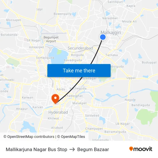 Mallikarjuna Nagar Bus Stop to Begum Bazaar map