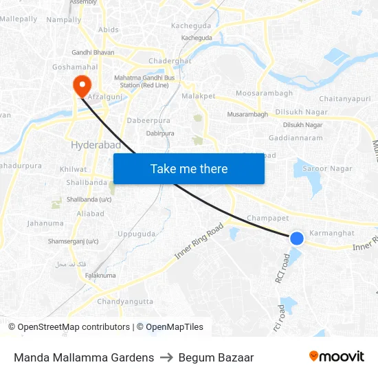 Manda Mallamma Gardens to Begum Bazaar map