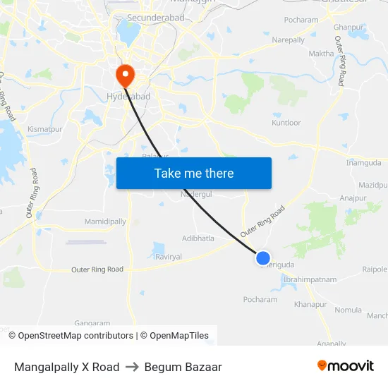 Mangalpally X Road to Begum Bazaar map