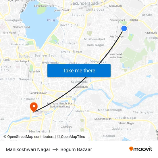 Manikeshwari Nagar to Begum Bazaar map