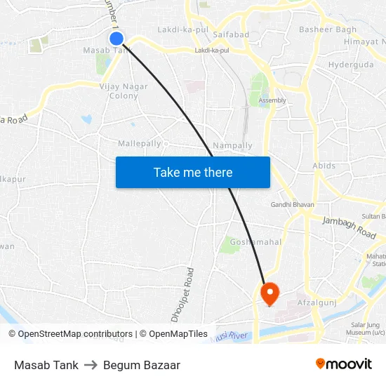 Masab Tank to Begum Bazaar map