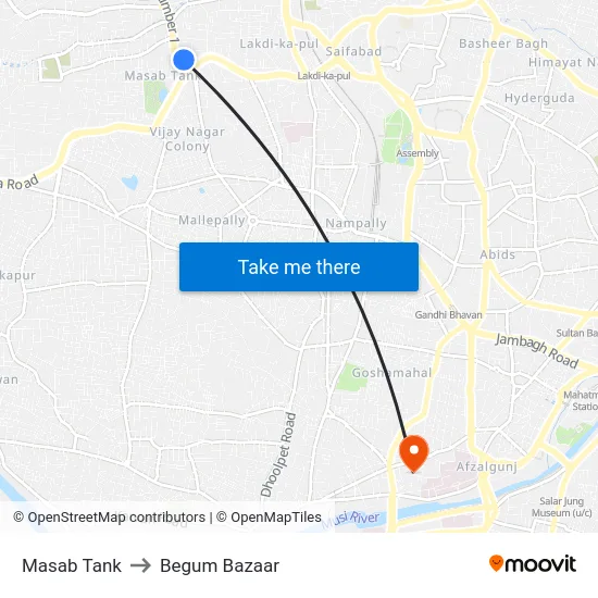 Masab Tank to Begum Bazaar map